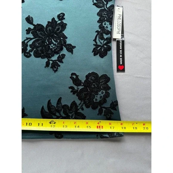 Philosophi L A Top Women Large Green Black Floral Velvet Burnout Off Shoulder - Picture 9 of 14